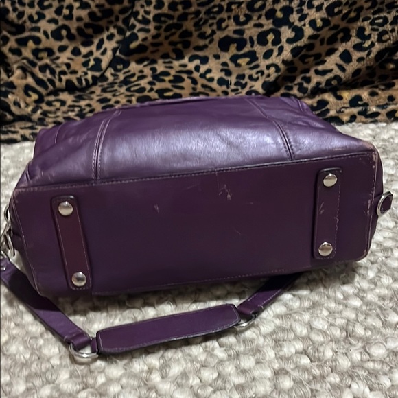 Coach Purple Leather Satchel with Silver Accents - Picture 4 of 16